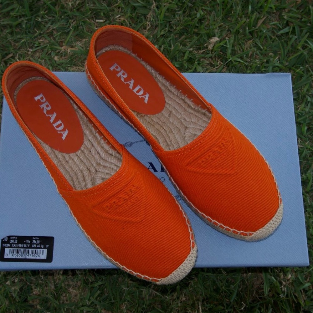 Prada Triangle-Logo canvas Espadrilles with braided jute sole